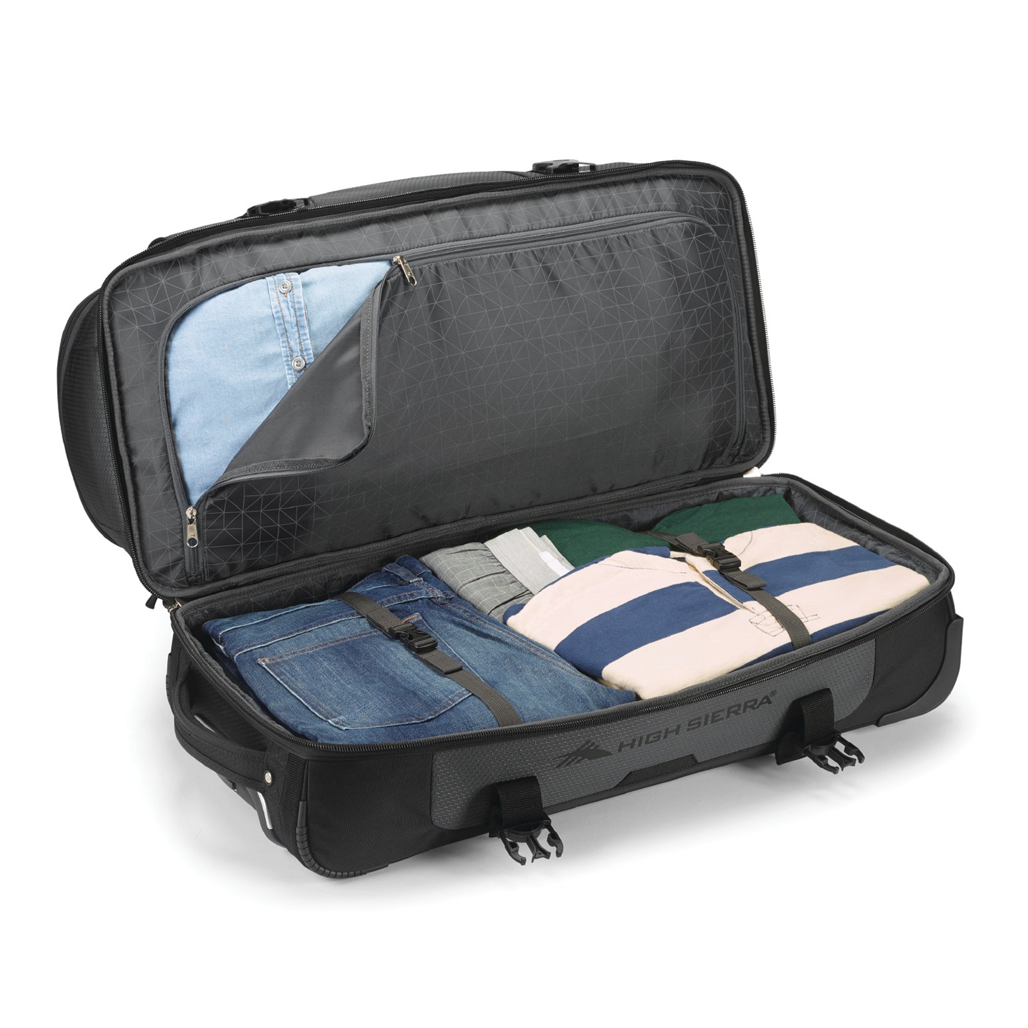 High Sierra 34 in Drop Bottom Wheeled Duffel Bag w/Handle, Mercury (Open Box) - VMInnovations