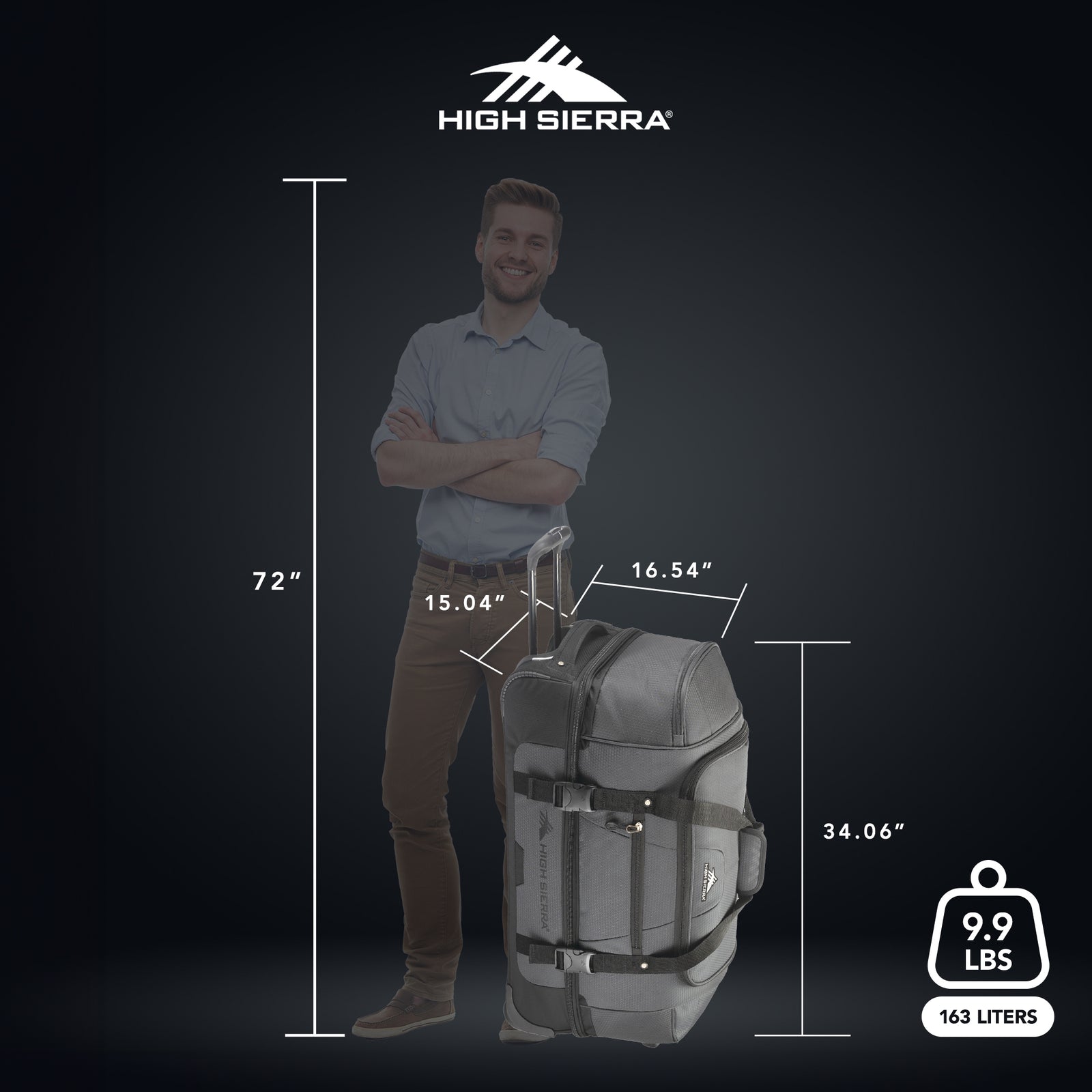 High Sierra 34 in Drop Bottom Wheeled Duffel Bag w/Handle, Mercury (Open Box) - VMInnovations