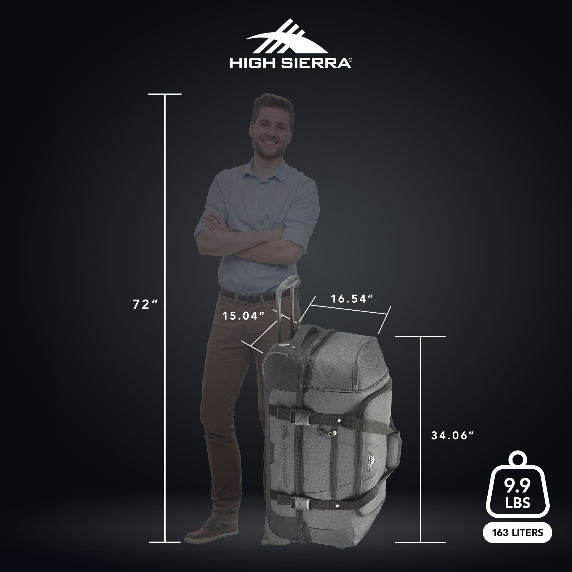 High Sierra 34 in Drop Bottom Wheeled Duffel Bag w/Handle, Mercury (Open Box) - VMInnovations