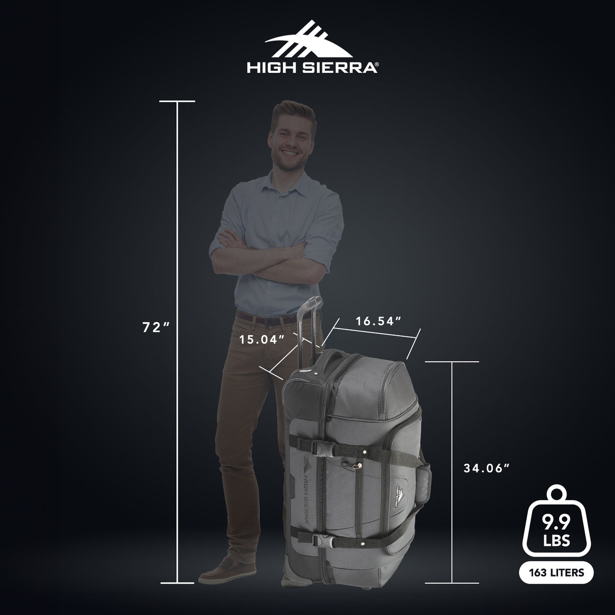 High Sierra Fairlead 34 Inch Drop Bottom Wheeled Duffel Bag with Handle, Mercury