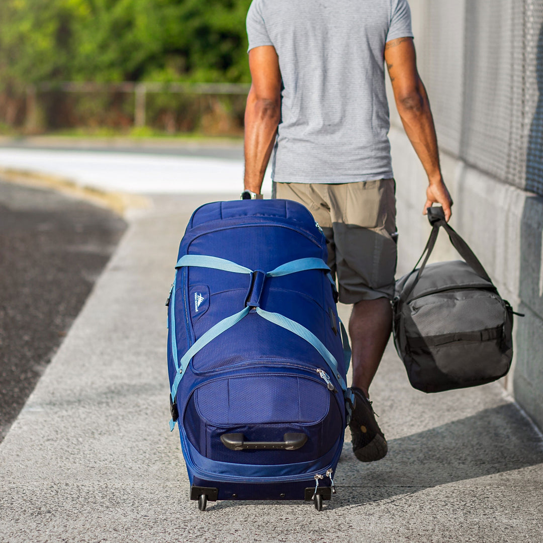 High Sierra Fairlead 34" Drop Bottom Wheeled Duffel Bag w/ Handle, Graphite Blue