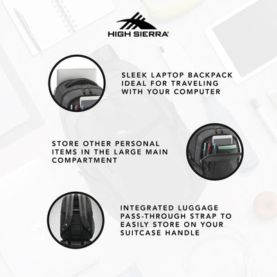 High Sierra Fairlead Computer Laptop Travel Backpack w/ Zipper Closure(Open Box) - VMInnovations