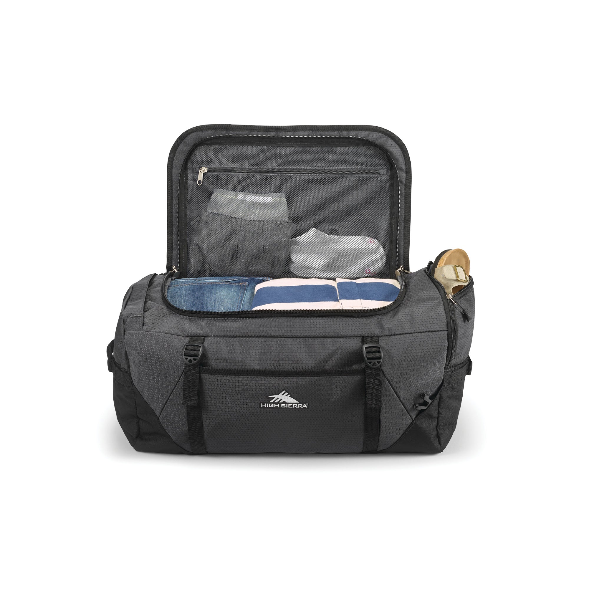 High Sierra Fairlead Zipper Closure Travel Duffel Backpack with Handle, Black