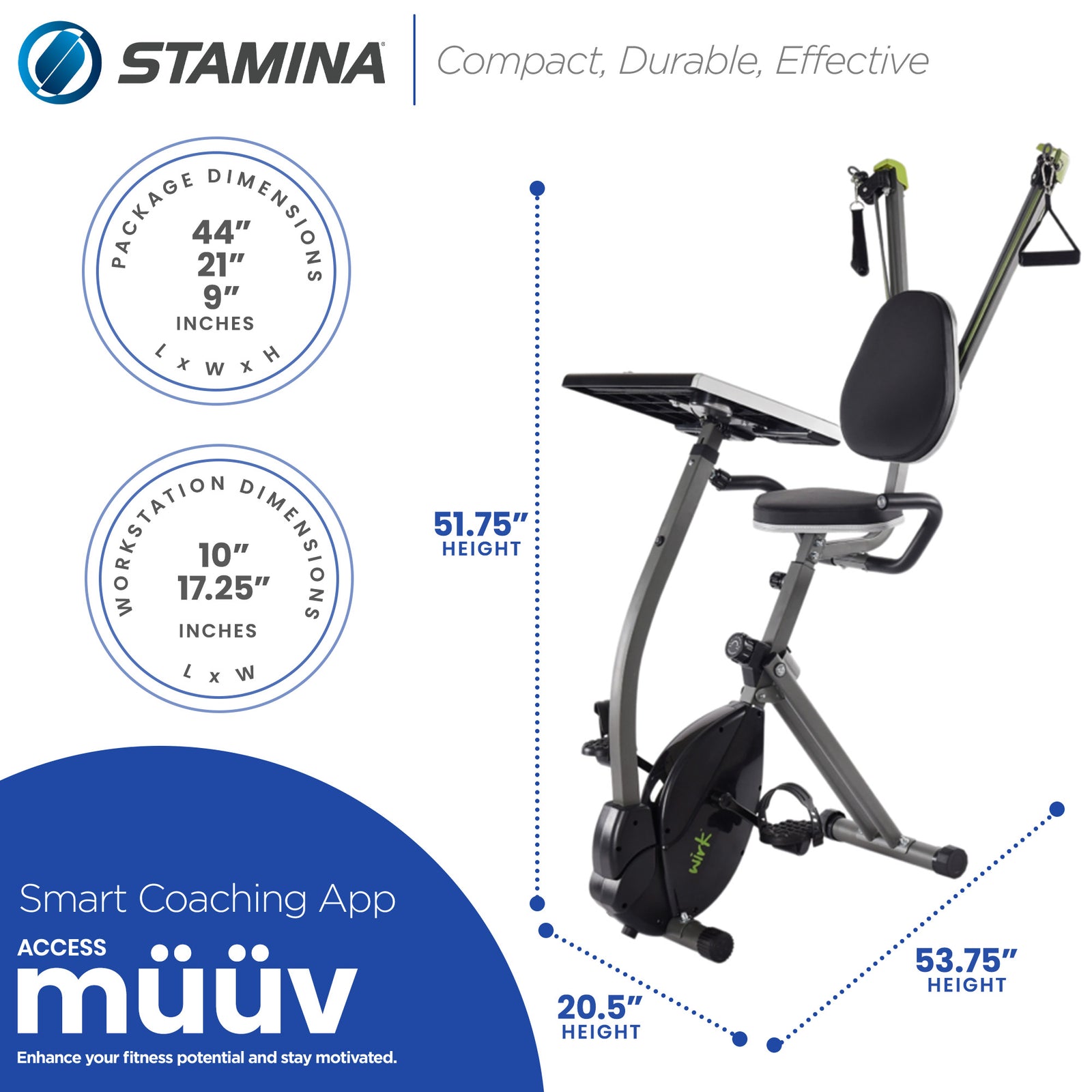 Stamina Products 85-2449 Wirk Ride Exercise Bike Workstation and Standing Desk - VMInnovations