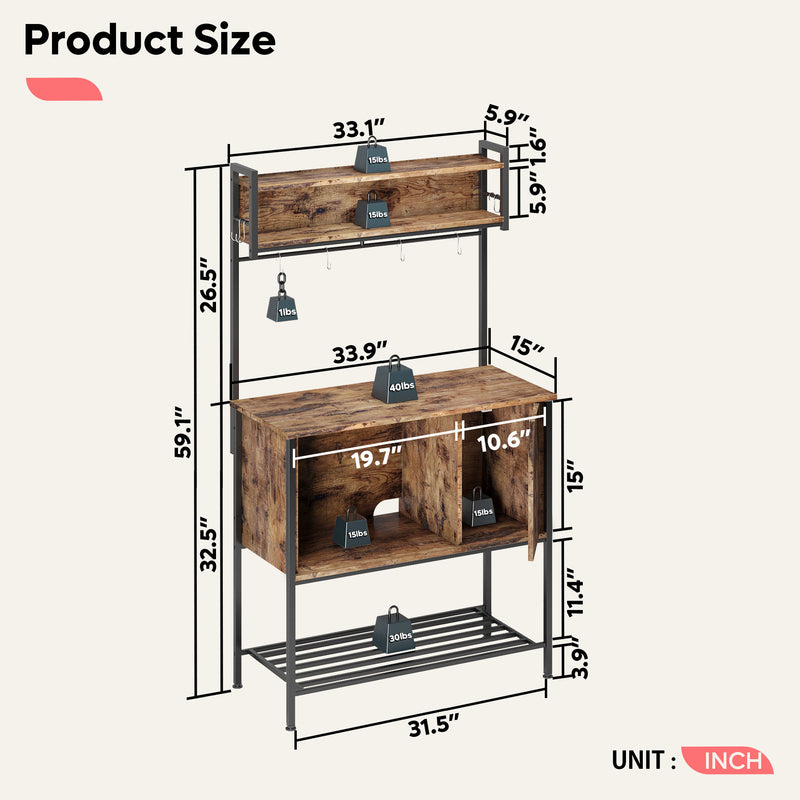 Bestier Modern Multifunctional Hutch with Hanging Hooks, 60 In Tall (For Parts)
