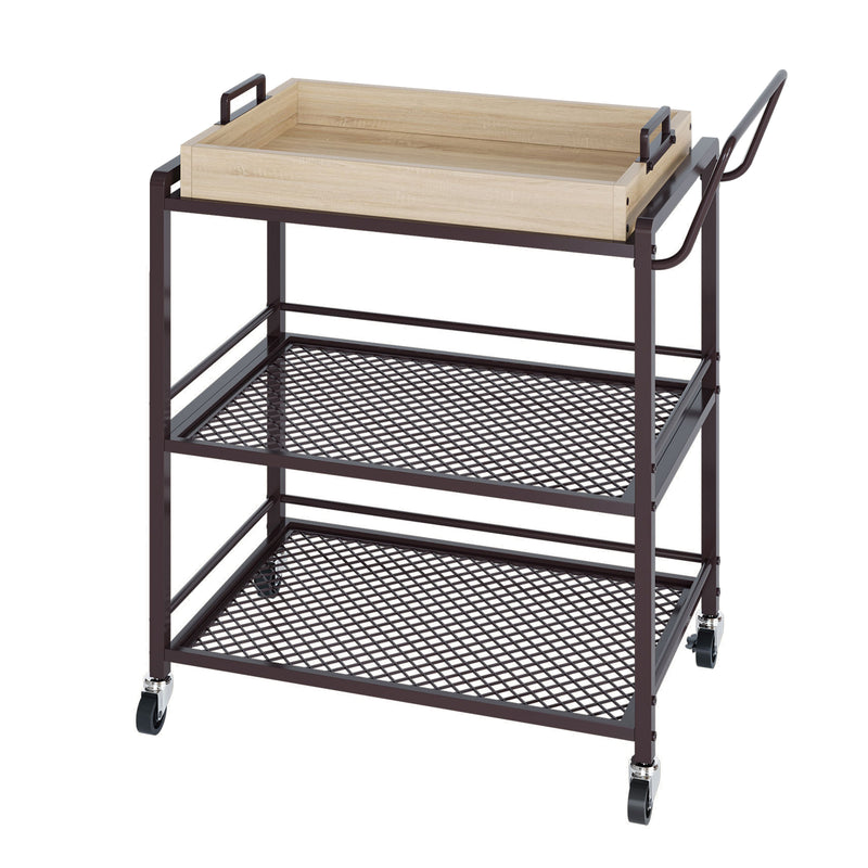 Bestier 3 Tier Heavy Rolling Kitchen Storage Cart with Serving Tray (Open Box)