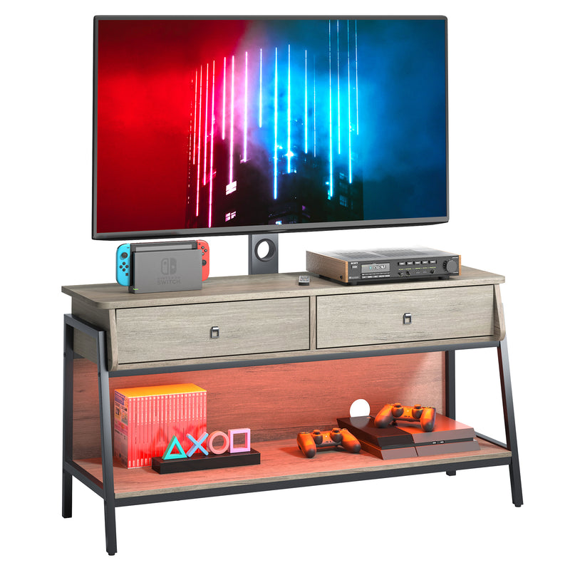 Bestier 2 Drawer Console with LED Lights and Adjustable TV Mount, 43 Inch, Grey
