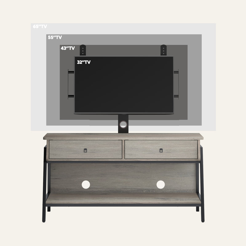 Bestier 2 Drawer Console with LED Lights and Adjustable TV Mount, 43 Inch, Grey
