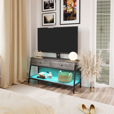 Bestier 2 Drawer TV Console with LED Lights & Adjustable Wall Mount (Open Box)