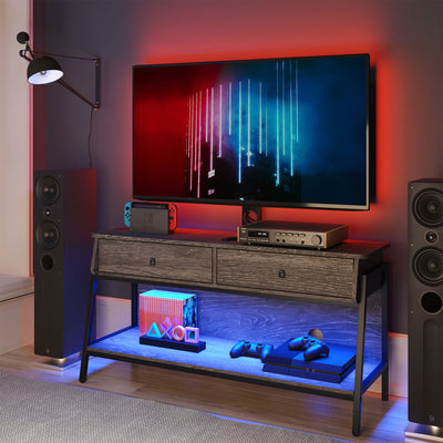 Bestier 2 Drawer TV Console with LED Lights & Adjustable Wall Mount (Open Box)