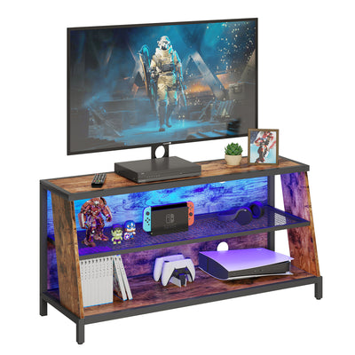 Bestier Trapezoid Frame TV Stand with Shelf and LED Lights, 45", Rustic Brown
