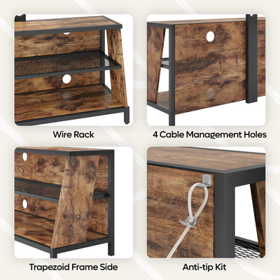 Bestier Trapezoid Frame TV Stand with Shelf and LED Lights, 45", Rustic Brown