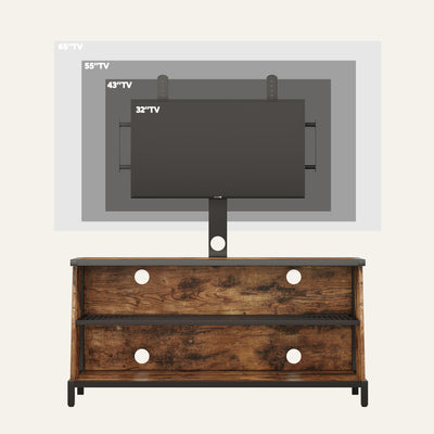 Bestier Trapezoid Frame TV Stand with Shelf and LED Lights, 45", Rustic Brown