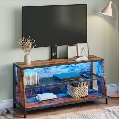 Bestier Trapezoid Frame TV Stand with Shelf and LED Lights, 45", Rustic Brown