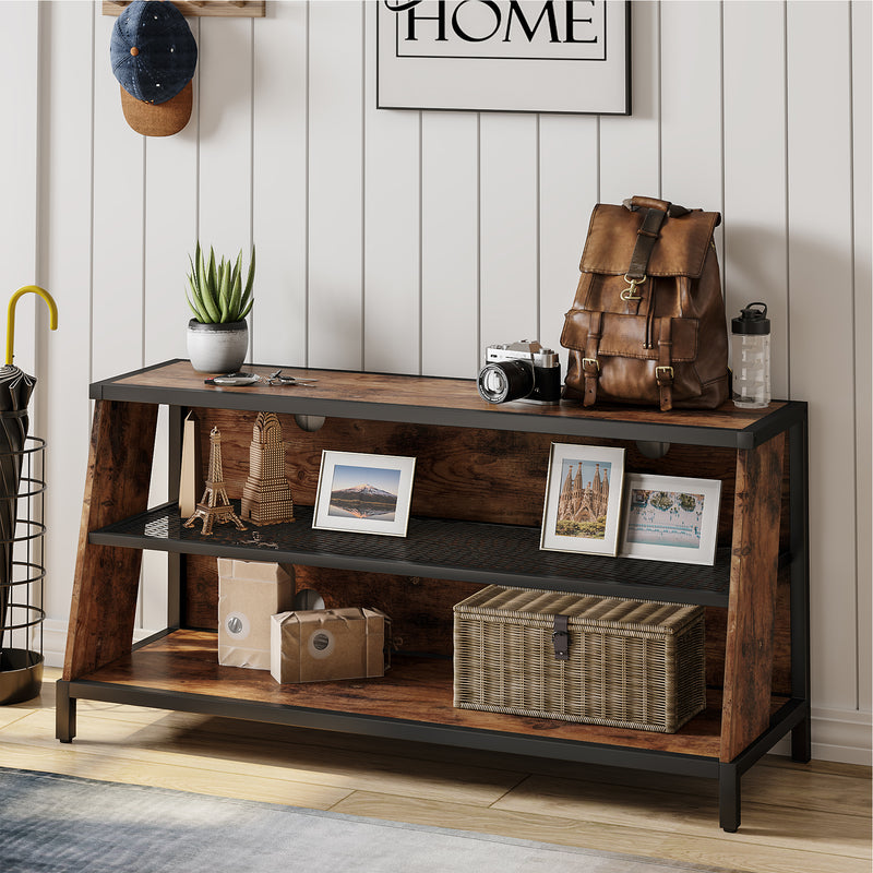 Bestier Trapezoid Frame TV Stand with Shelf and LED Lights, 45", Rustic Brown