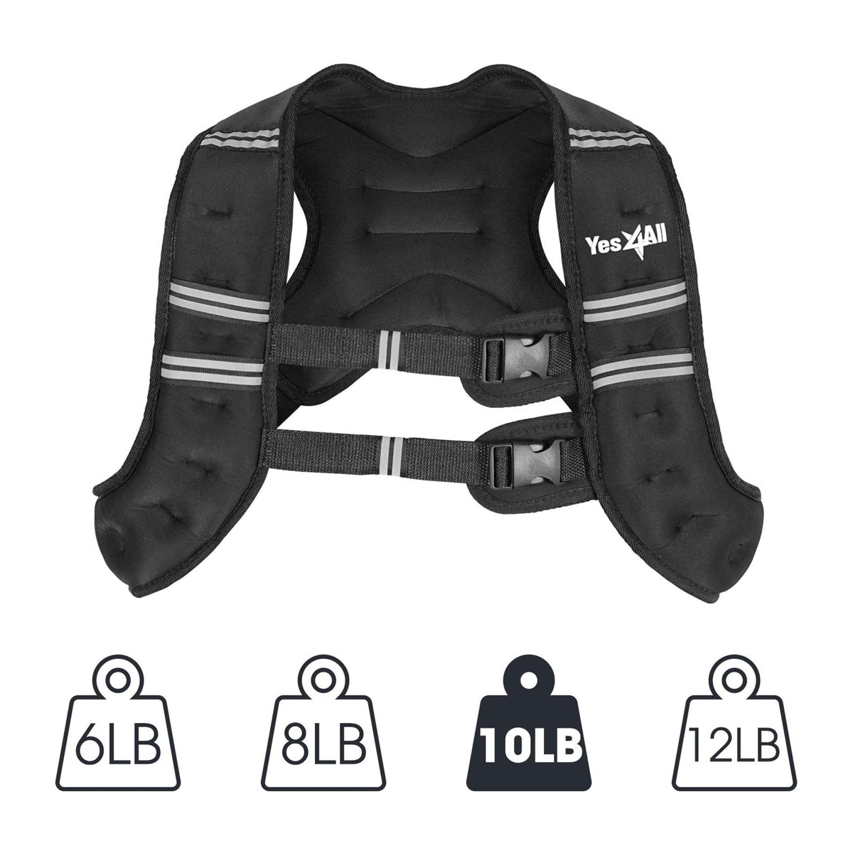 Yes4All Unisex Weighted Strength Training Workout Cardio Vest, 10 Pounds, Black