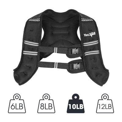 Yes4All Unisex Weighted Strength Training Workout Cardio Vest, 10 Pounds, Black