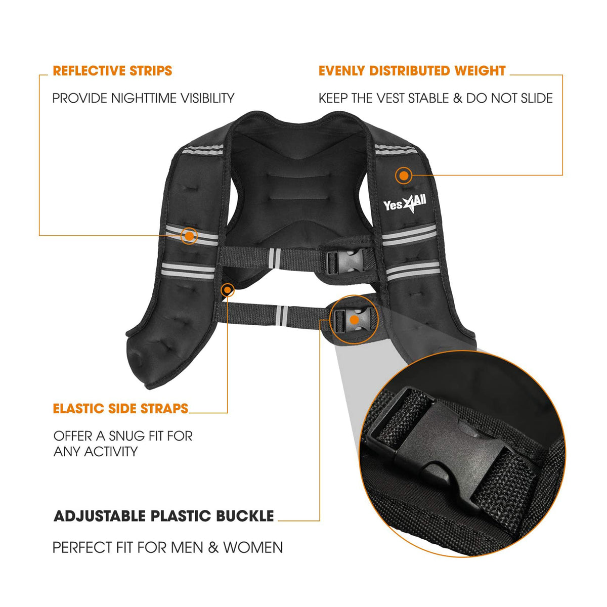 Yes4All Unisex Weighted Strength Training Workout Cardio Vest, 8 Pounds, Black