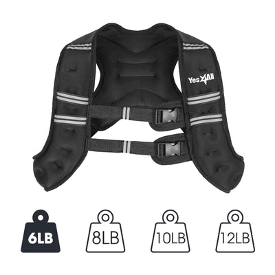 Yes4All Unisex Weighted Strength Training Workout Cardio Vest, 6 Pounds, Black