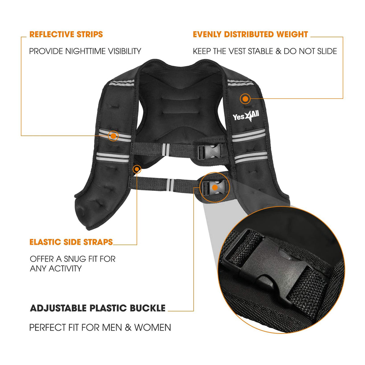 Yes4All Unisex Weighted Strength Training Workout Cardio Vest, 6 Pounds, Black