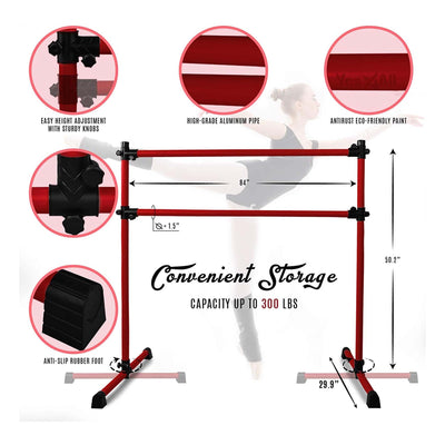 Yes4All 7 Foot Portable Aluminum Freestanding Premium Ballet Barre, Burgundy Red