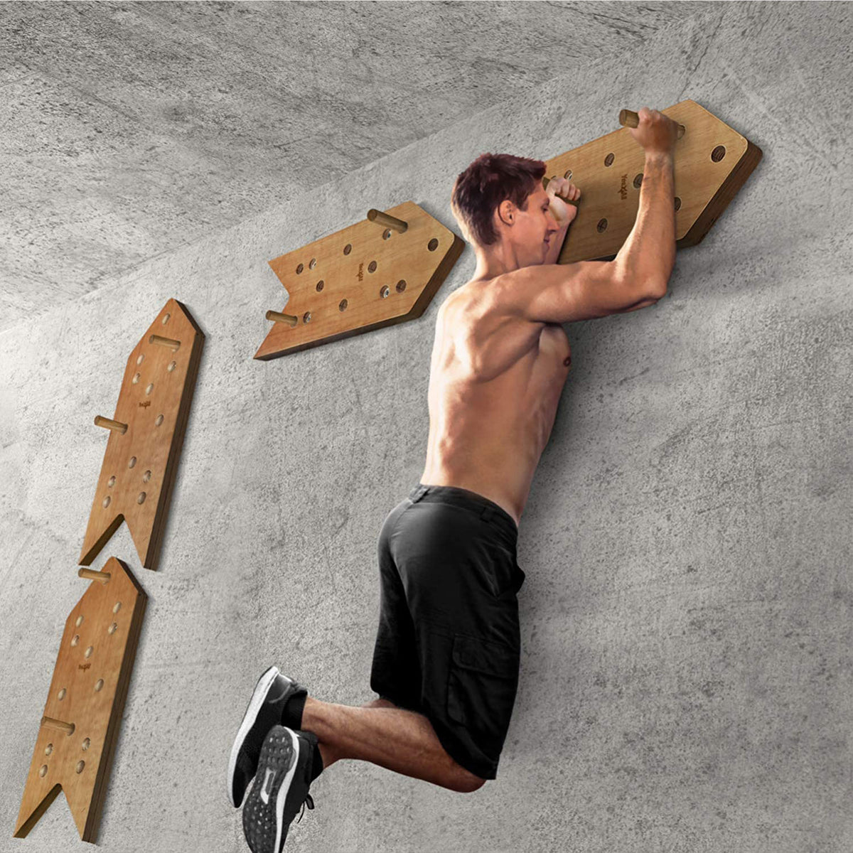 Yes4All Wooden Peg Upper Body and Endurance Hanging Climbing Board, 2 piece