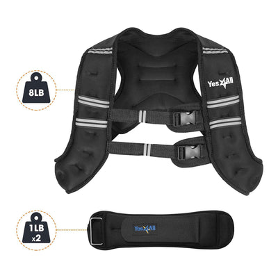 Yes4All Unisex 14 Pound Weighted Strength Training Vest w/Ankle Weights, Black