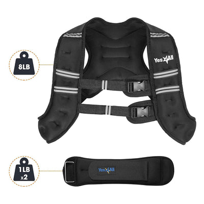 Yes4All Unisex 16 Pound Weighted Strength Training Vest w/Ankle Weights, Black