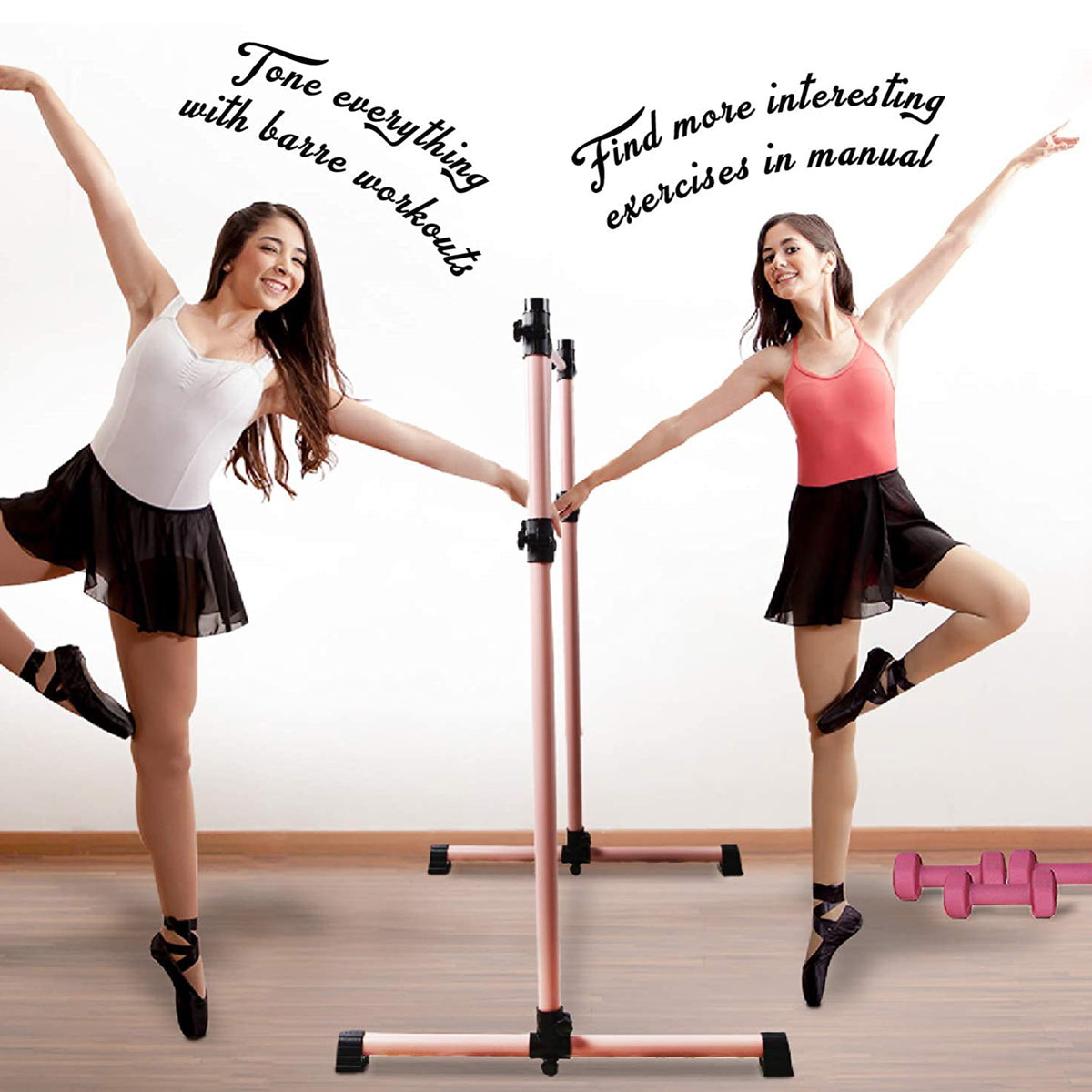 Yes4All 7 Foot Portable Aluminum Freestanding Premium Ballet Barre, Rose Gold