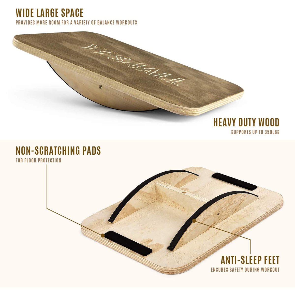 Yes4All 17.5 Inch Professional Exercise Wooden Balance Rocker & Foot Rest Board
