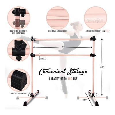 Yes4All 6 Foot Portable Aluminum Freestanding Premium Ballet Barre, Rose Gold