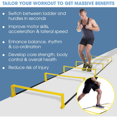 Yes4All Agility Elevation Hurdles Speed Ladder Equipment w/Bag, 6 Rung, Yellow