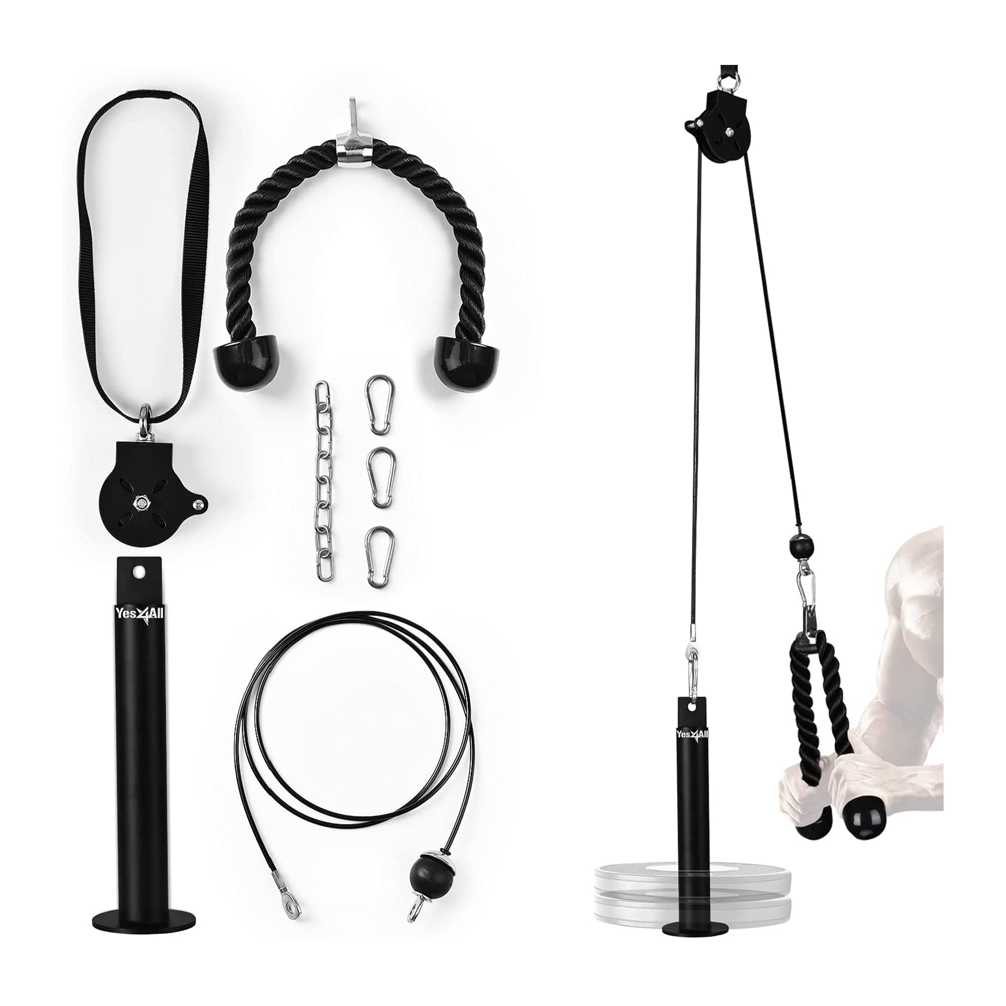 Yes4All Weight Plate Lat Cable Pulley System Home Gym Equipment, 2" (Open Box)