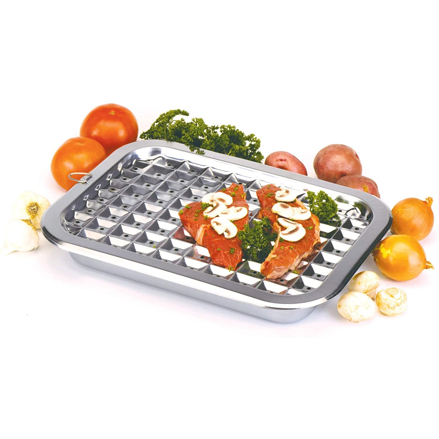 Norpro 2 Piece Stainless Steel Oven Roasting Broil Pan and Drip Tray (Open Box) - VMInnovations