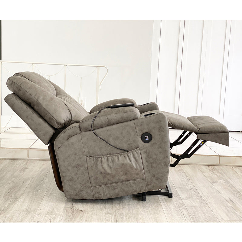LifeSmart Power Lift & Recline Massage Chair w/Heating, Cup Holders, & USB, Grey