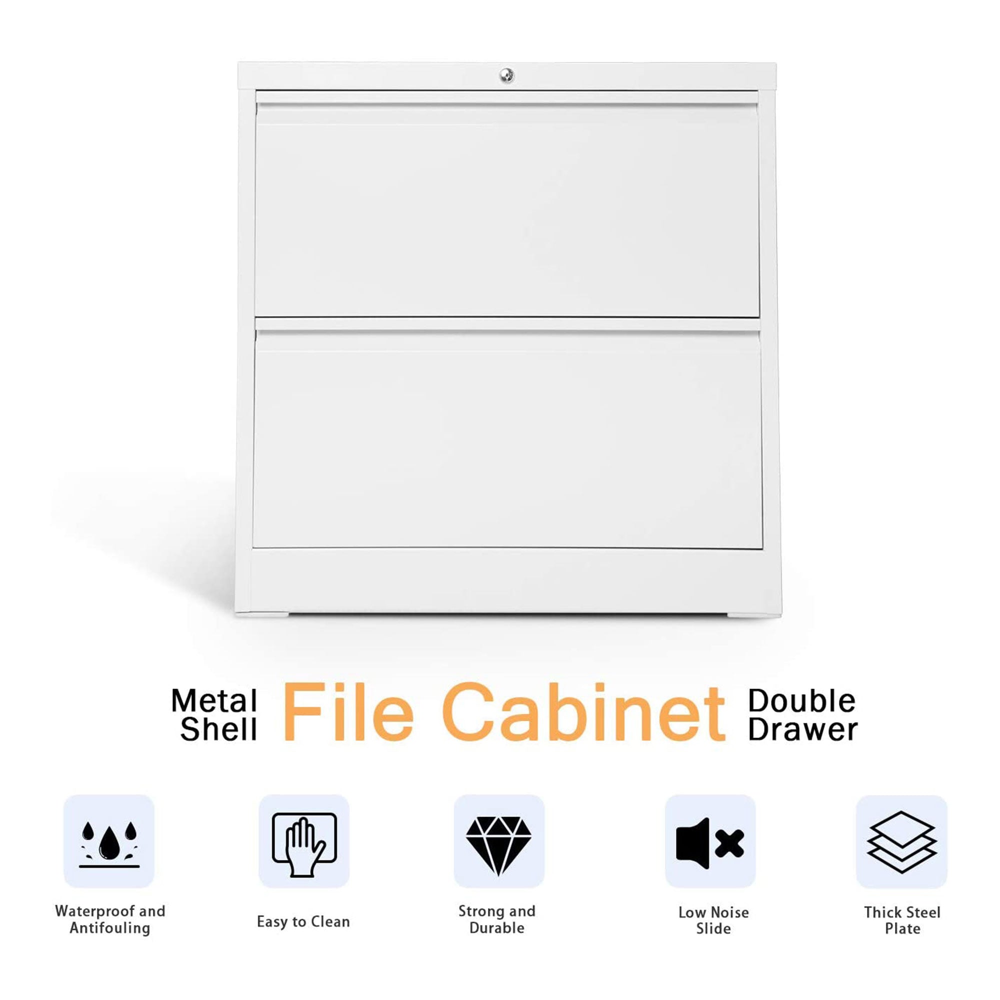 Aobabo 28.25 Inch Locking 2 Drawer Metal Office Storage Filing Cabinet, White - VMInnovations