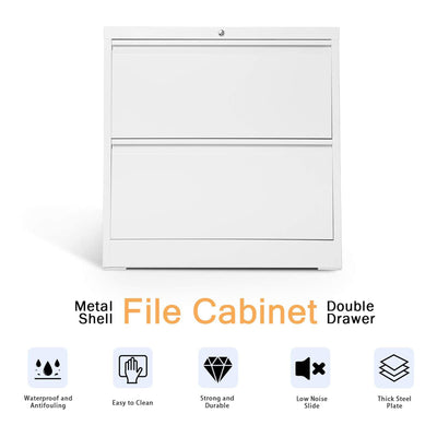 Aobabo 28.25 Inch Locking 2 Drawer Metal Office Storage Filing Cabinet, White - VMInnovations