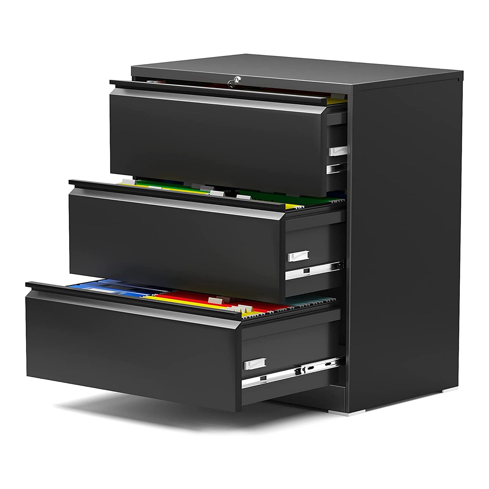 AOBABO 3 Drawer Lateral File Cabinet w/ Lock for Letter/Legal Paper, Black(Used) - VMInnovations