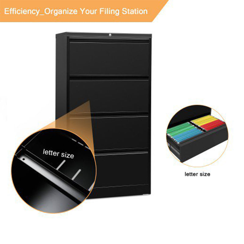 AOBABO 4 Drawer Lateral File Cabinet with Lock for Office and Home Use, Black