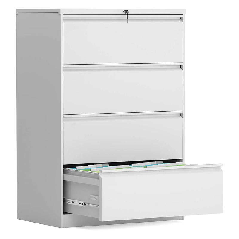 AOBABO 4 Drawer File Cabinet w/Lock for Letter Sized Paper, White (Open Box)