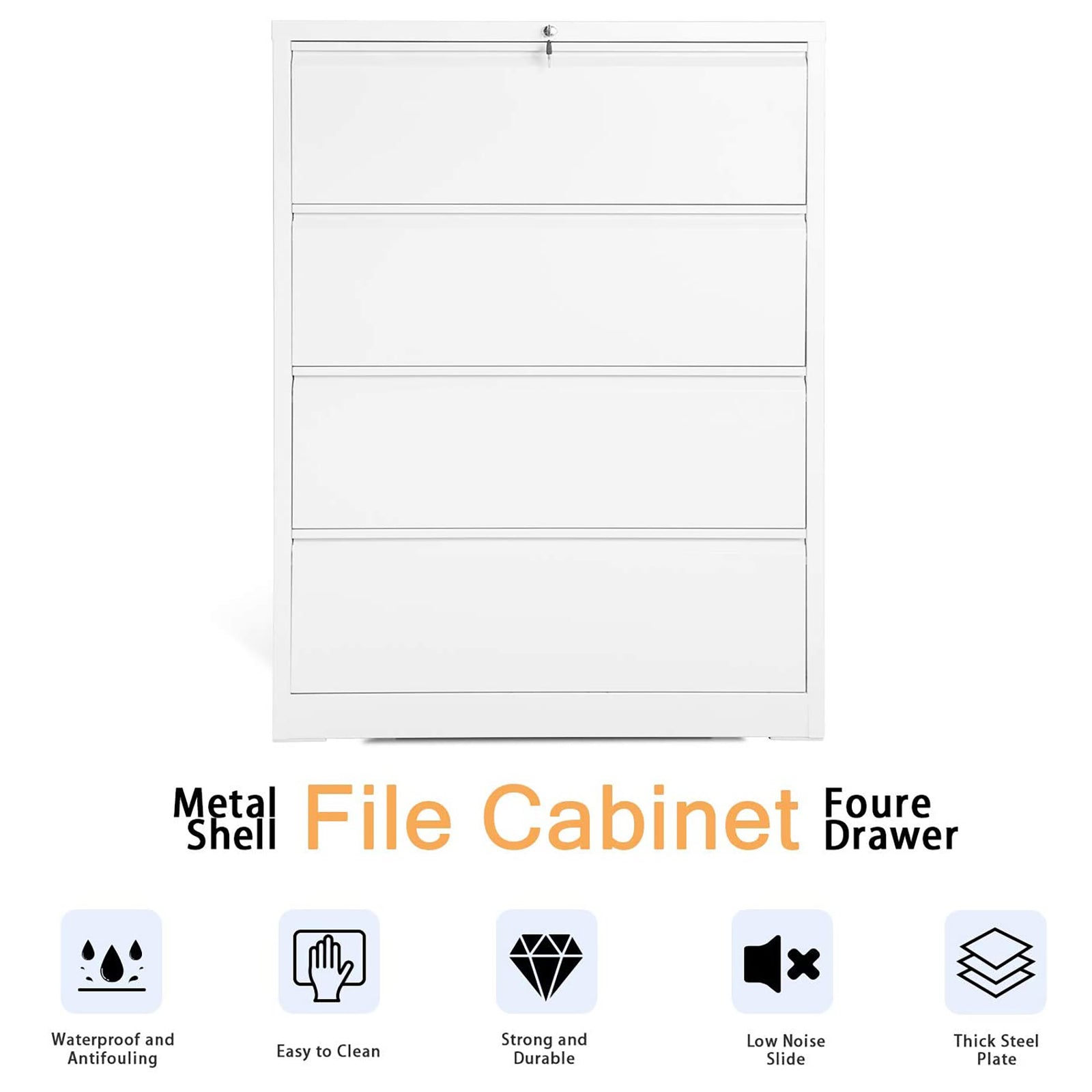 AOBABO 4 Drawer File Cabinet with Lock for Letter Sized Paper, White (Open Box) - VMInnovations