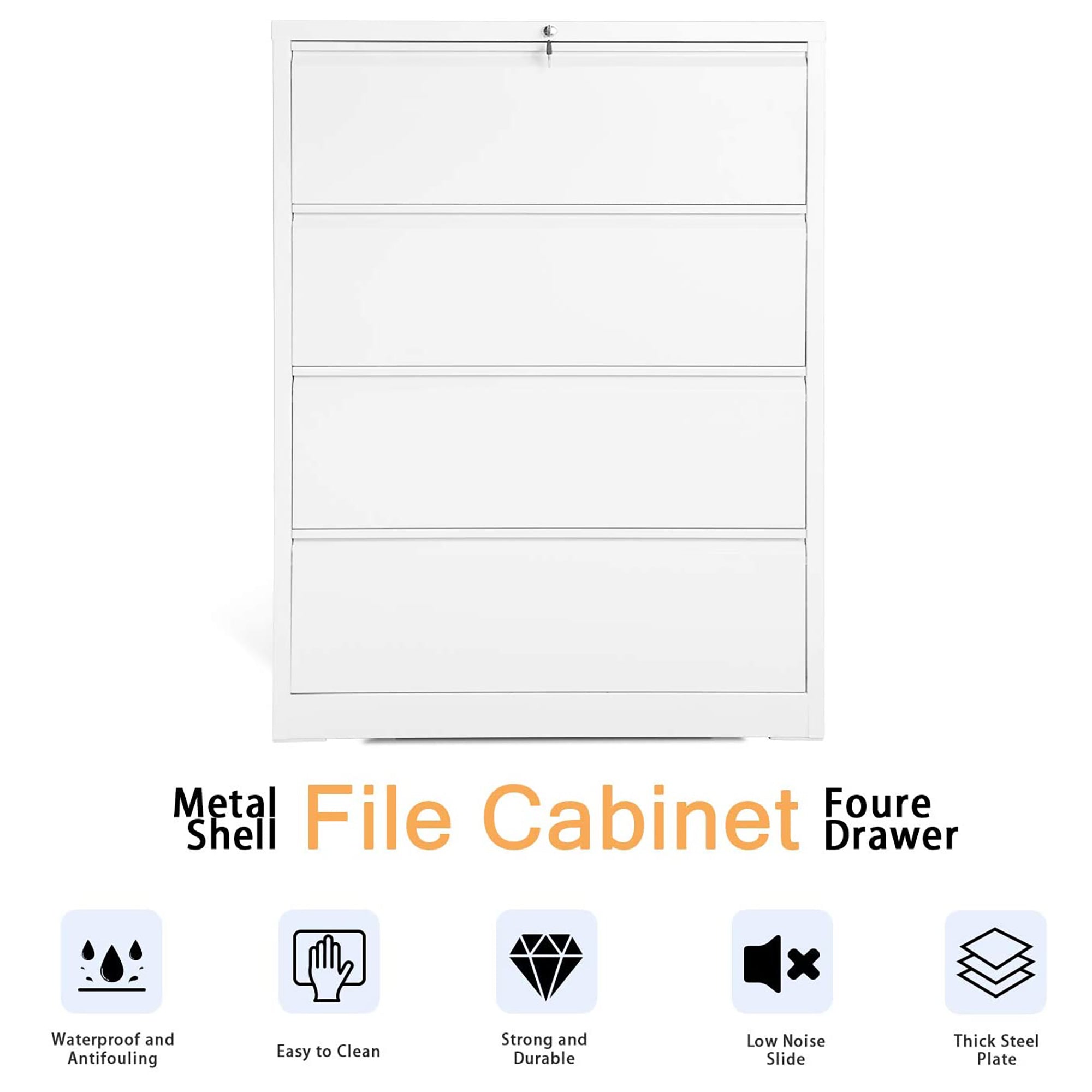 AOBABO 4 Drawer File Cabinet with Lock for Letter Sized Paper, White (Open Box) - VMInnovations