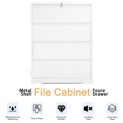 AOBABO 4 Drawer File Cabinet with Lock for Letter Sized Paper, White (Open Box)