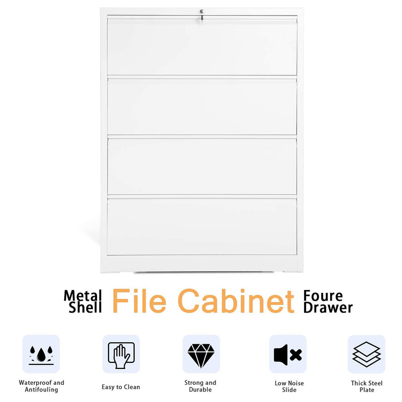 AOBABO 4 Drawer File Cabinet w/Lock for Letter Sized Paper, White (Open Box)