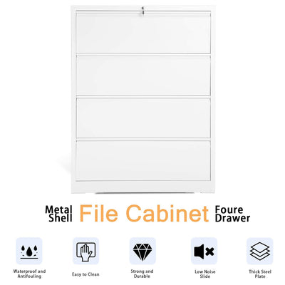 AOBABO 4 Drawer File Cabinet w/Lock for Letter Sized Paper, White (Open Box)