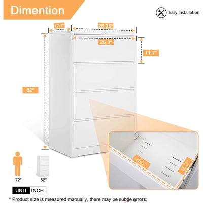 AOBABO 4 Drawer File Cabinet w/Lock for Letter Sized Paper, White (Open Box)