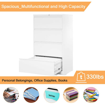 AOBABO 4 Drawer File Cabinet with Lock for Letter Sized Paper, White (Open Box) - VMInnovations