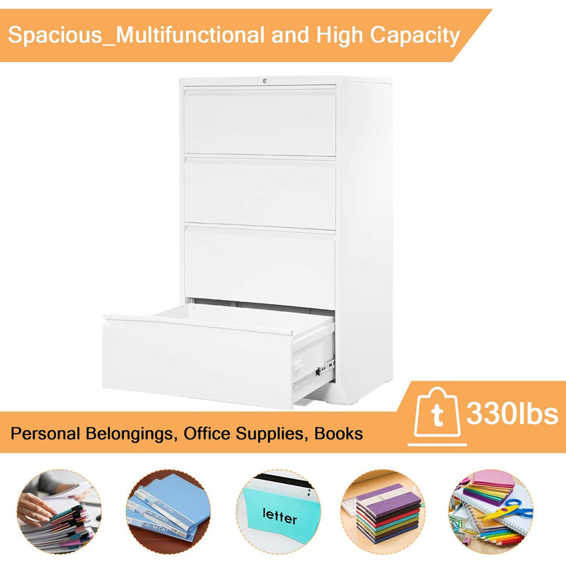 AOBABO 4 Drawer File Cabinet w/Lock for Letter Sized Paper, White (Open Box)