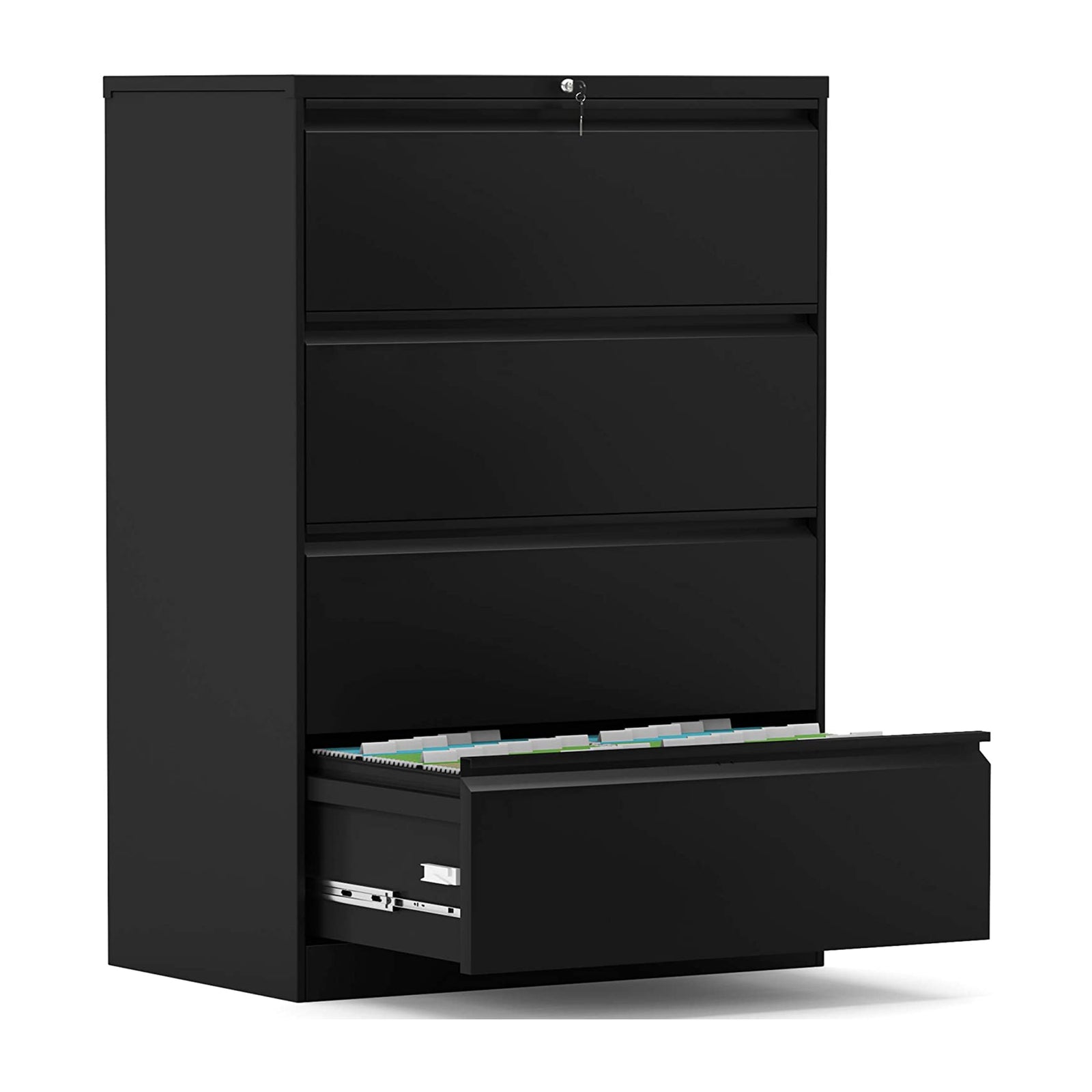 AOBABO 4 Drawer Lateral File Cabinet w/ Lock for Letter/Legal Size Paper, Black - VMInnovations