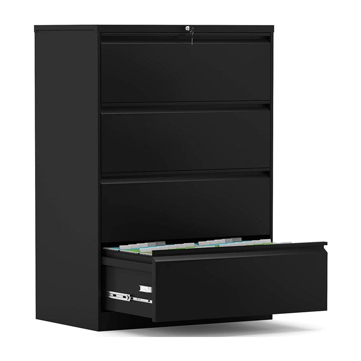 AOBABO 4 Drawer Lateral File Cabinet w/ Lock for Letter/Legal Size Paper, Black